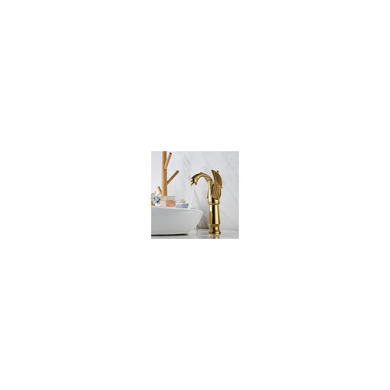 Vessel Single-hole Single-handle Bathroom Faucet, Shiny Polished Gold