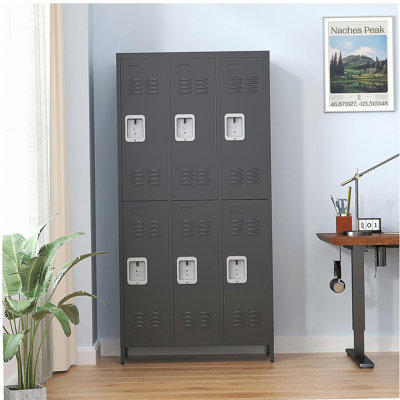 6 Door 72"H Metal Lockers With Lock for Employees,Storage Locker Cabinet for Home Gym Office School Garage,BLACK