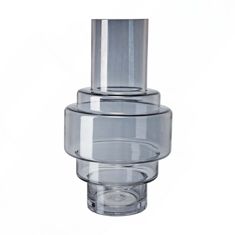 D7.7X13.8"H Geometric Design Smoke Luster Blue And Clear Accent Vase