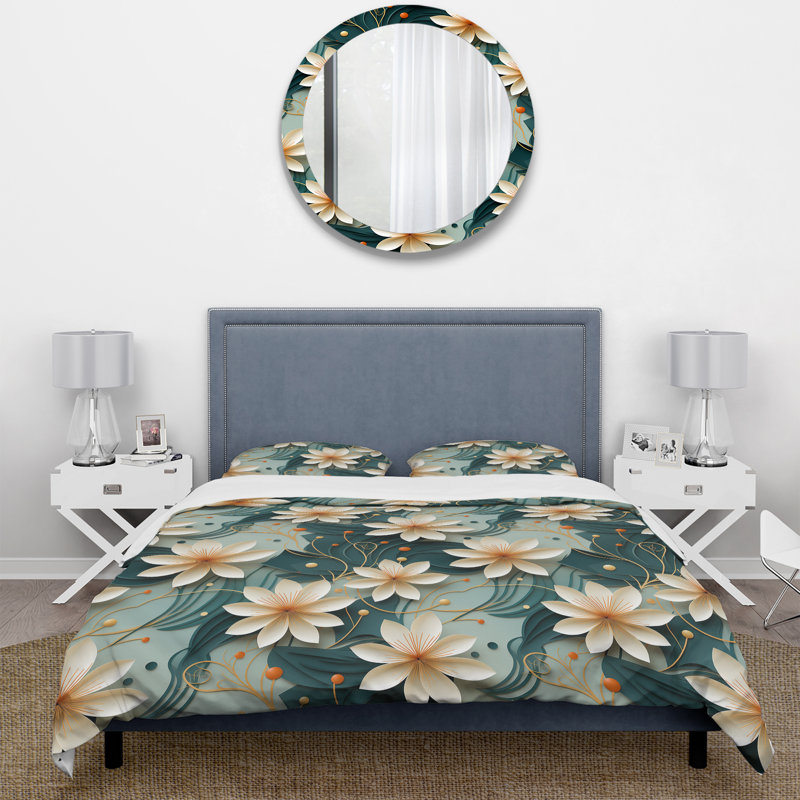 Literie gracieuse à motif floral Zen I, Housse de couette pour très grand lit et 2 très