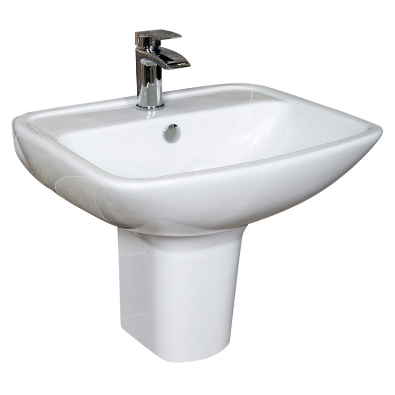 Belfry Bathroom Chiltern 390mm White Ceramic Rectangular Semi Pedestal Basin Bathroom Sink with Overflow