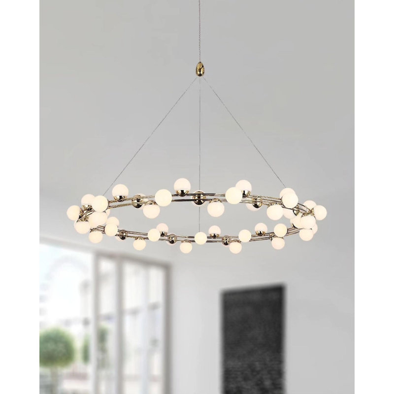 Cassen Elegant Adjustable Chandelier, Yellow Metal Body with Acrylic Cap Cover, 31.5 in Diameter x 47.2 in Height | 1 x 50W LED, 5600 Lumen, Perfect for Living Room & Dining Spaces, Modern Design & Bright Illumination