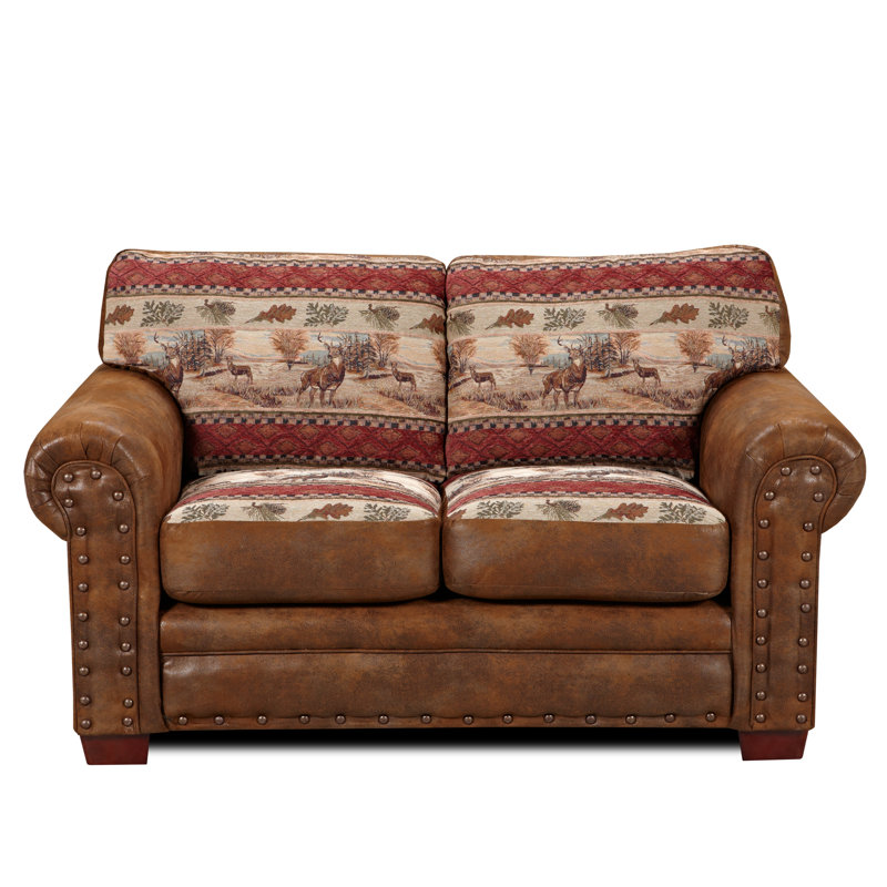 Escobar 67" Round Arm Loveseat, Rust Red Microfiber/Microsuede
