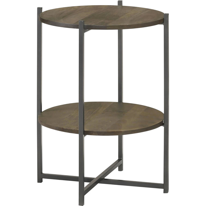 Table d'appoint en bois de manguier naturel avec structure en métal et tablette supplémentaire