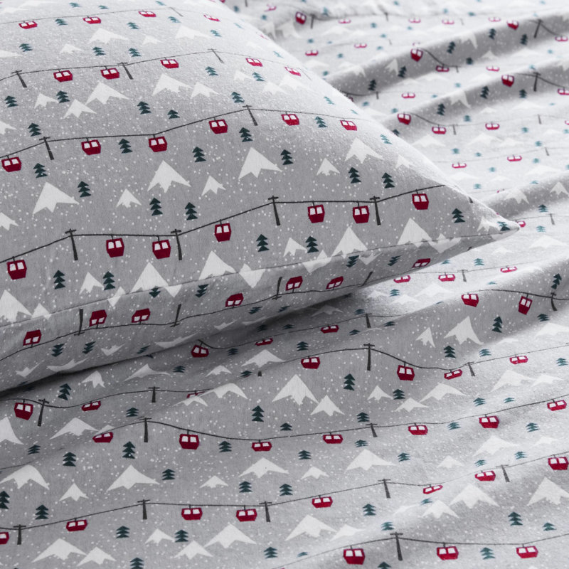 Drap-housse en flanelle 100% coton 4 pièces en gris sautant pour un attrait doux et élégant, matelas double / double 12 po, grand / très grand / très grand 14 po de profondeur, avec 1 drap-housse, 2