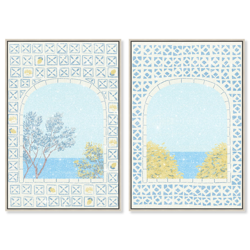 Mediterranean Window Set Set by Oliver Gal, 32"H x 22"W, Silver Floater Frame