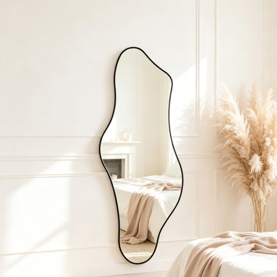 Irregular Wall Mirror, Black Asymmetrical Wall‑Mounted Decor Mirror, Modern Home Decor for Bedroom, Living Room, Entryway, Horizontal & Vertical Hanging