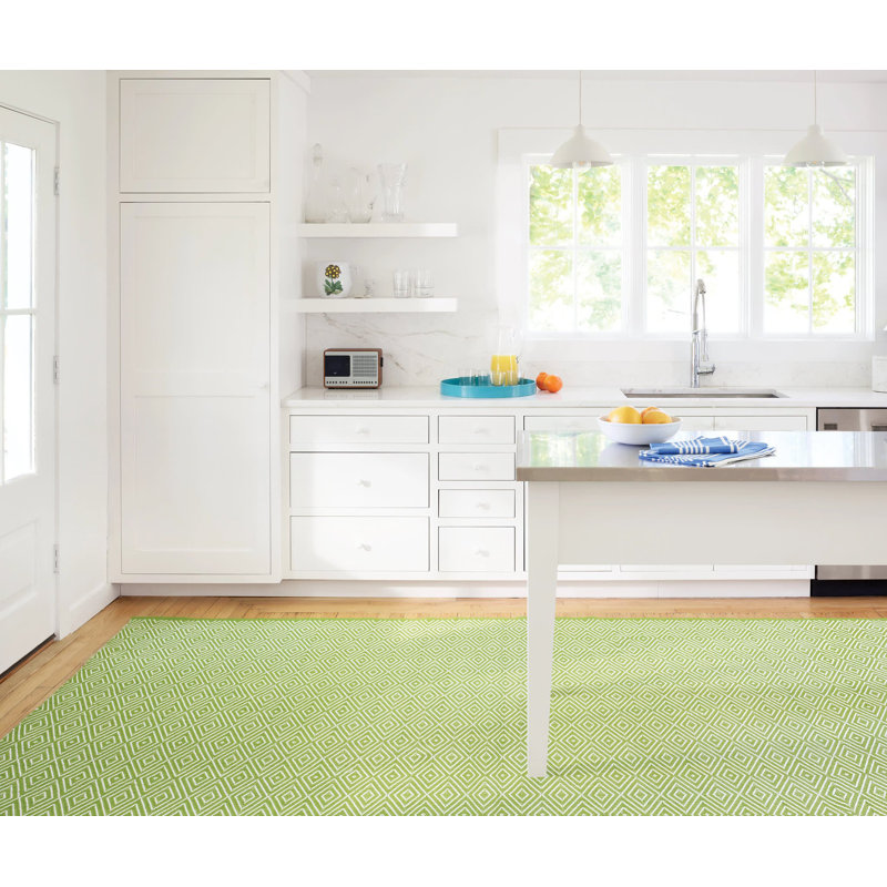 Diamond Sprout/White Handwoven Indoor/Outdoor Rug, Rectangle 3' x 5'