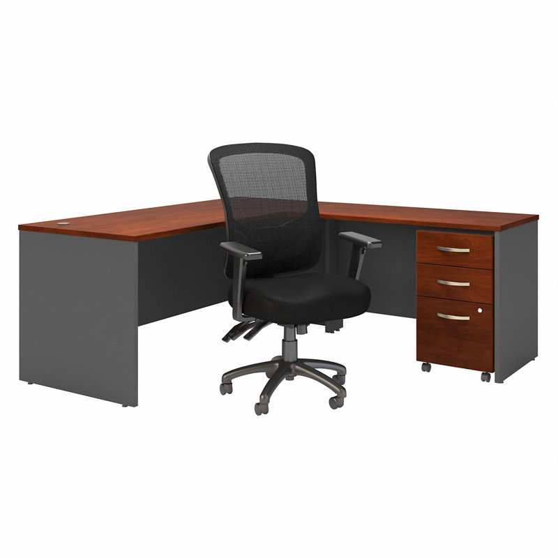 Series C 3 Piece L-Shape Executive Desk Office Set with Chair - Reversible, Hansen Cherry
