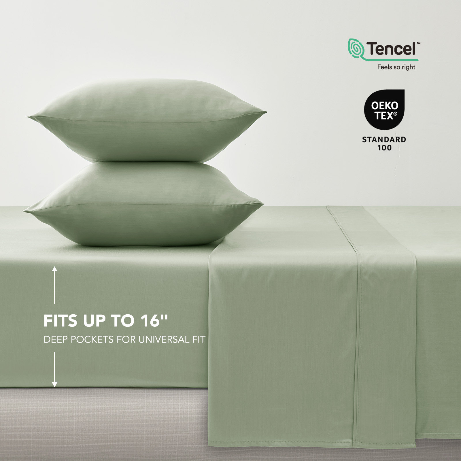 Tencel Sheet Set 4 Pieces, Sage Tea Green, King Sheet Set + 1 Fitted Sheet + 2  Pillowcases