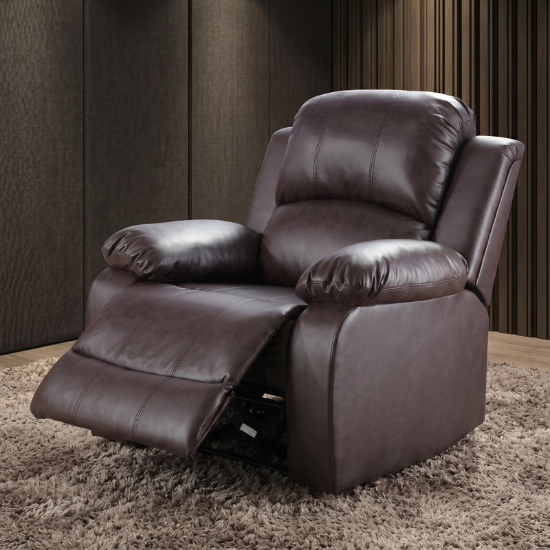 Fauteuil inclinable manuel en similicuir brun foncé avec accoudoirs rembourrés et repose-pieds extensible pour le cinéma maison