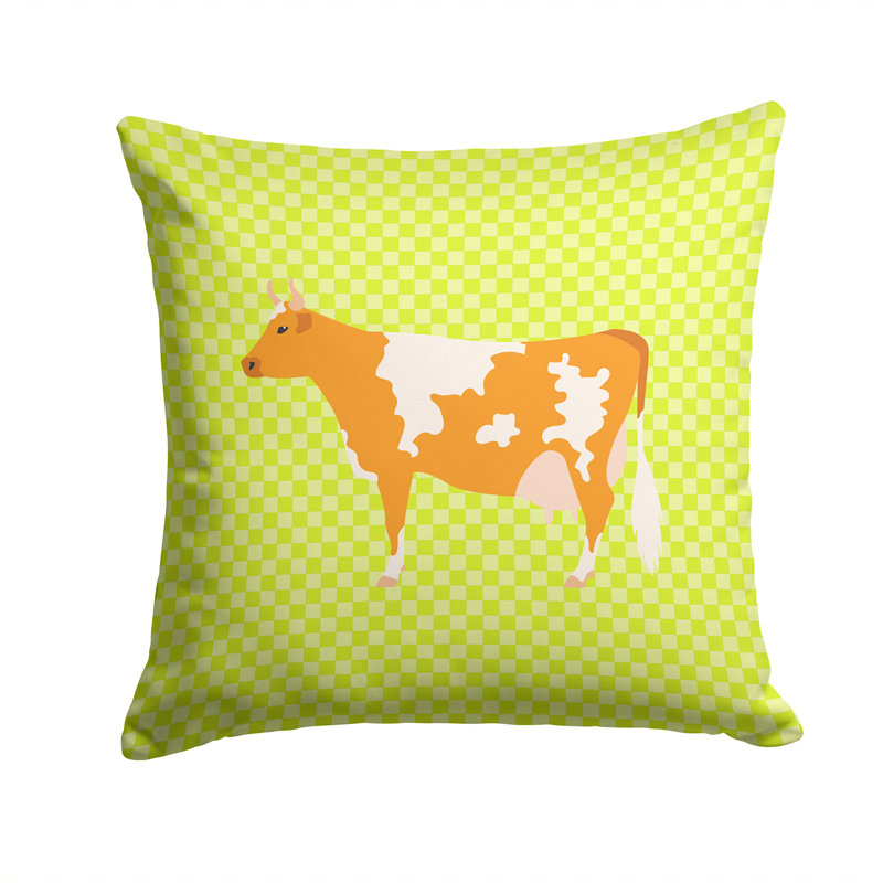 Cow Check Square Outdoor Throw Pillow, Green, 14" x 14"