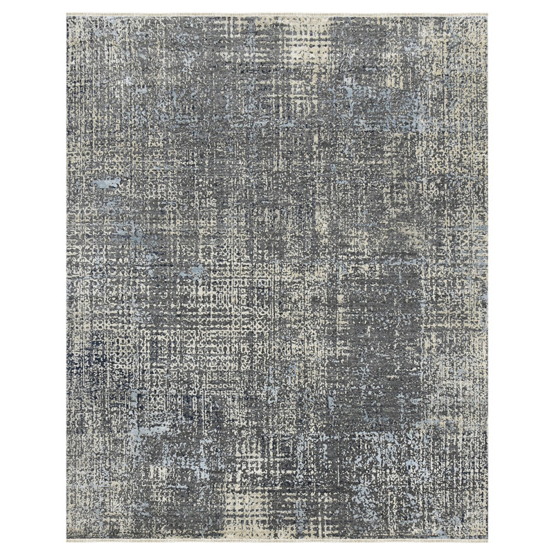 Annastaziah Abstract Handmade Hand-Knotted Indoor Use Only Area Rug in Gray/Tan/Blue, Rectangle 8' x 10'