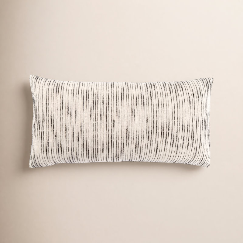 Saxon Stripe Cotton Lumbar Pillow, 12" x 24", Polyfill