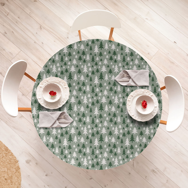 East Urban Home Christmas Fitted Round Tablecloth Reseda Green Green, 64.17" Round