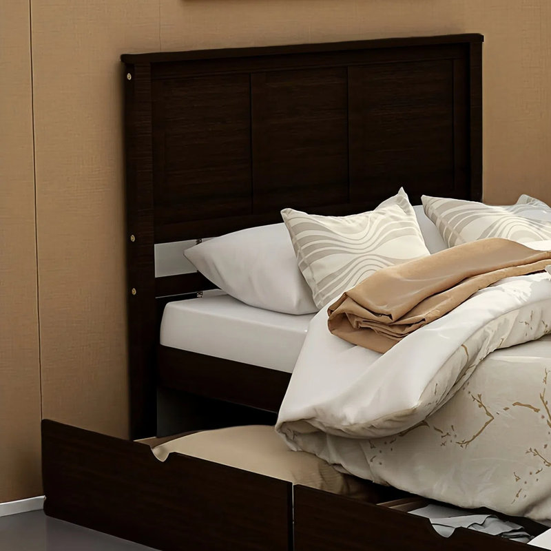 Lit plateforme simple avec 2 tiroirs, Brun