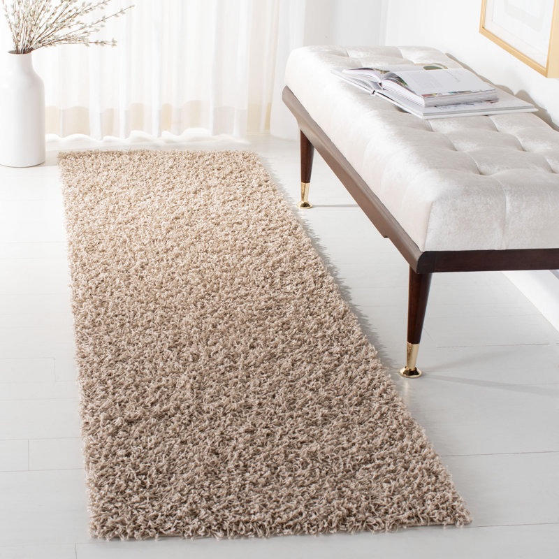 Athens Beige Synthetic Shag Runner Rug 2'3" x 8'
