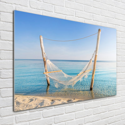 Glass Print Wall Art 100X70cm Image Printed On Glass Decorative Wall Picture Behind Toughened / Tempered Safety Real Glass For Kitchen & Living Room Theme:Hammock By The Sea