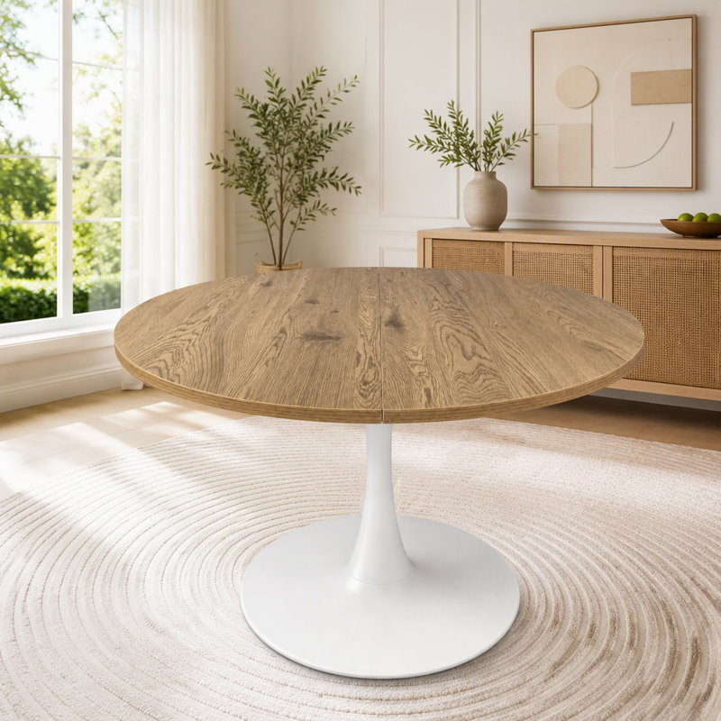 Table de salle à manger ronde extensible pour 4 à 6 personnes, Beige/Light Natural