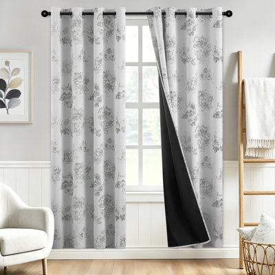  Cottage Garden Floral Village 100% Blackout Curtains taupe Farmhouse Scene Drapes with Grommet for Living Room Bedroom 2 Panels