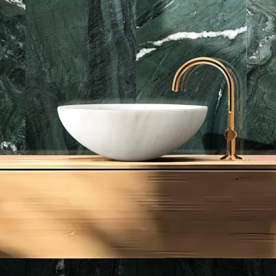 Lavabo de salle de bain en pierre naturelle blanche, 400 x h 150 mm, qualité, trou de drain pré-percé
