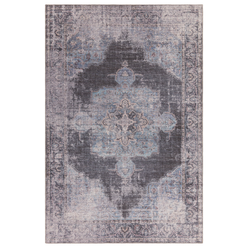 Mason Flatweave Blue/Black/Grey Rug, Rectangle 160 x 230cm