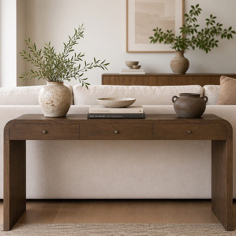 Console à 3 tiroirs courbée, canapé d'entrée avec poignées dorées, table d'appoint pour le vestibule du couloir du salon