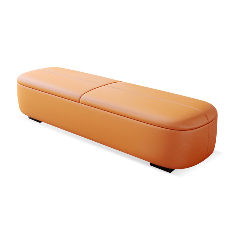 Orange Modern Wood Upholstered  Bedroom and Entry Leather Long Storage Bench, Orange