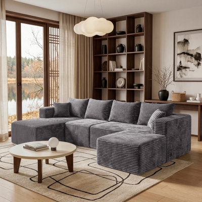 Canapé modulaire à compression de 118 po, ensemble de canapé en flanelle moderne en forme de U, ensemble de 4 canapés à assise profonde et canapé contemporain