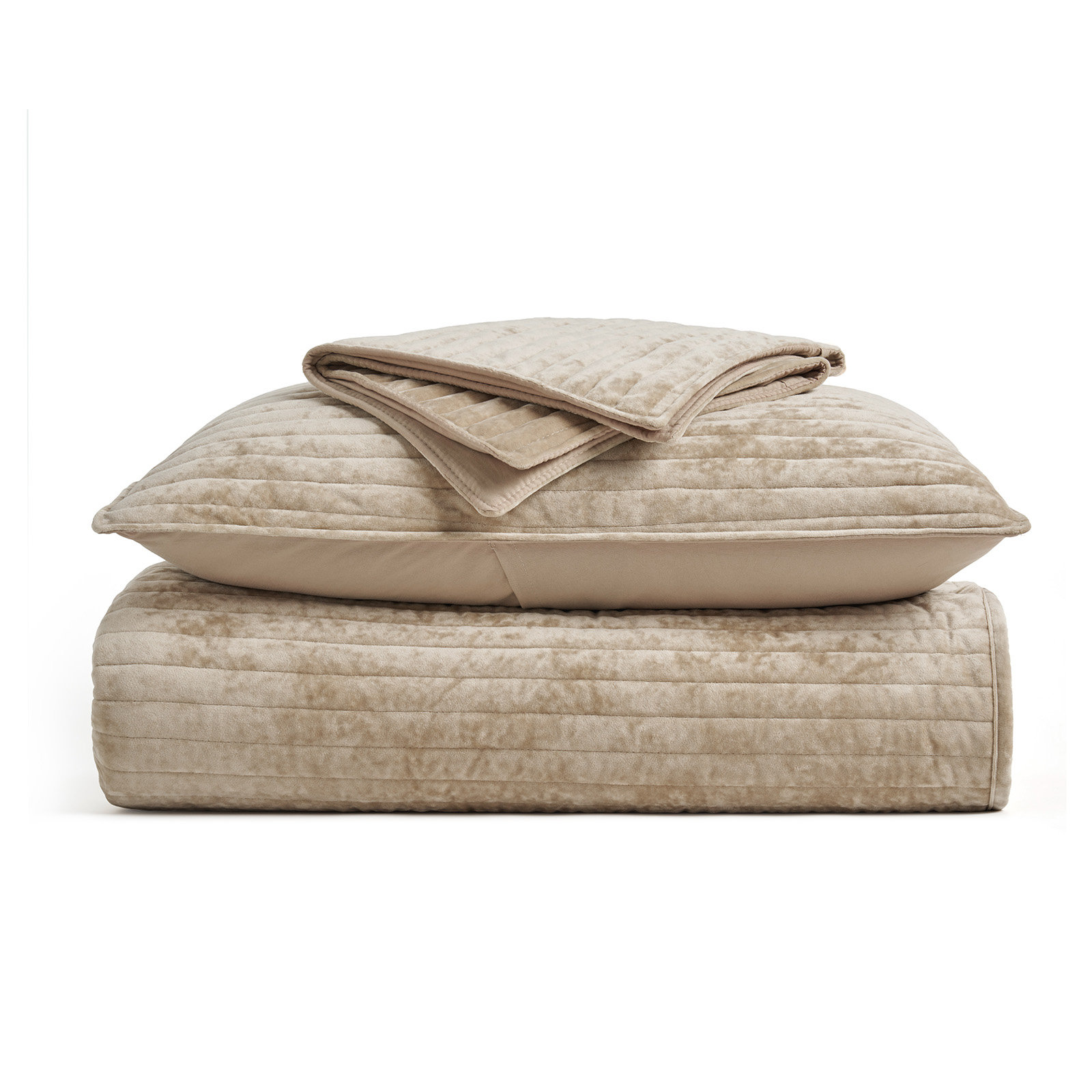 Luxe Velvet Channel Quilt Set, Queen, Taupe