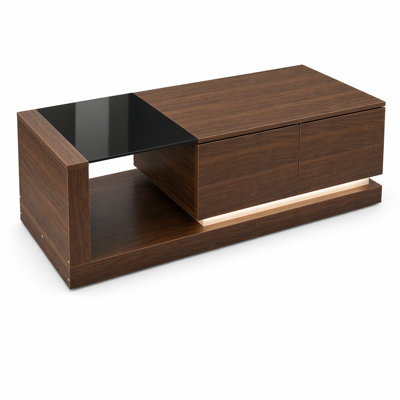 Culver 59.1'' Modern Walnut Coffee Table With 2 Drawers And LED Light