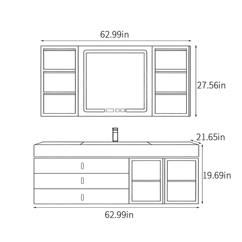Armoire murale moderne et simple, Gris clair, 63"