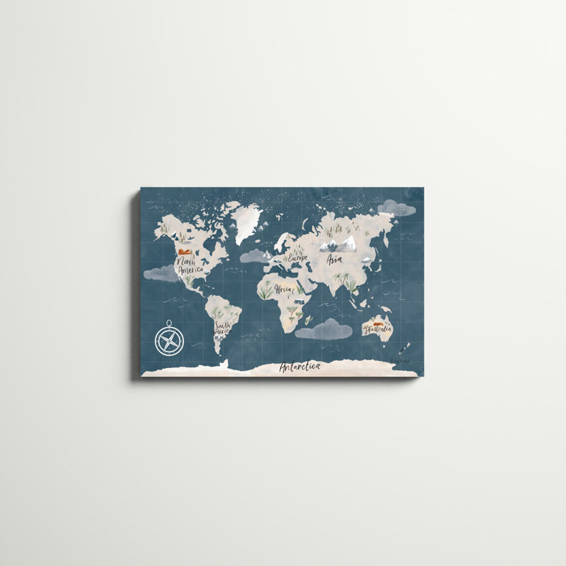 «ScandiMap I Blue» par Becky Thorns - peinture sur toile tendue, H 20 po x l 30 po