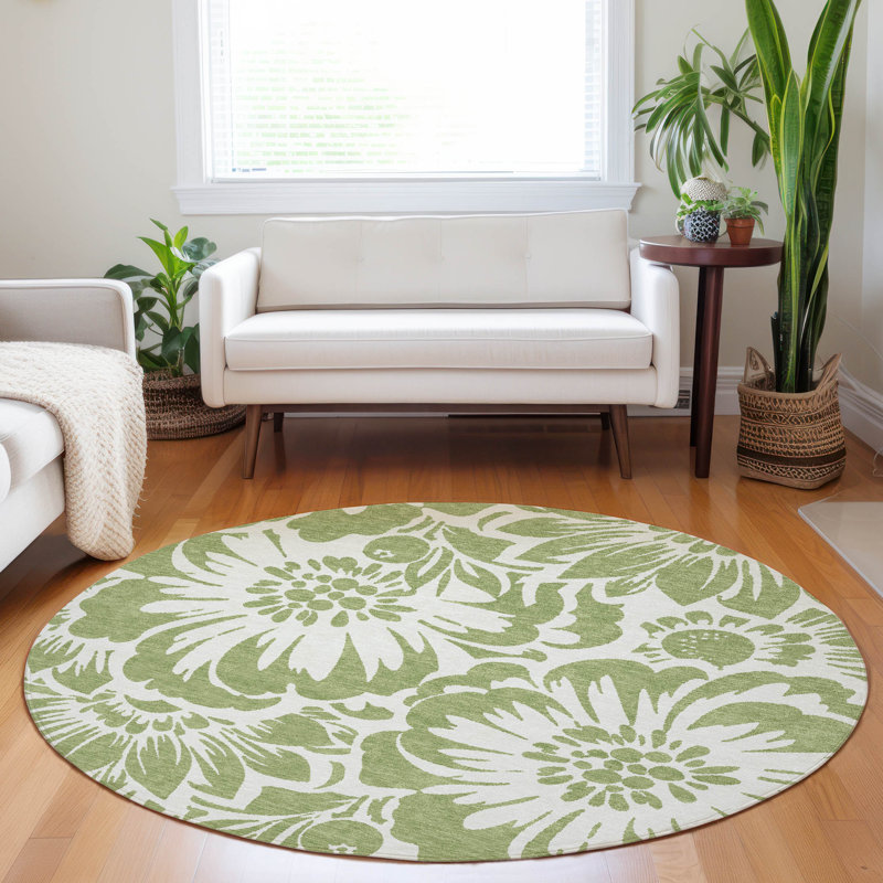 Alfonzo Washable Floral Indoor / Outdoor Rug, Round 8'