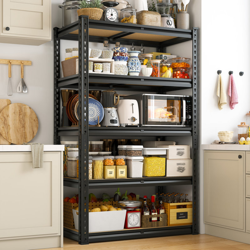 Paltin 60" H  Metal Storage Shelves, 5 Tiers Adjustable Storage Shelving Unit for Garages, Kitchens and Warehouses., Black