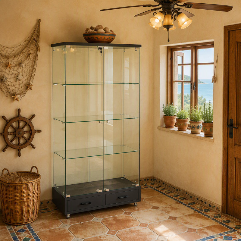 Vitrine à assemblage rapide avec tiroirs, idéale pour mettre en valeur des objets de collection et organiser des objets de valeur dans n'importe quel espace de vie
