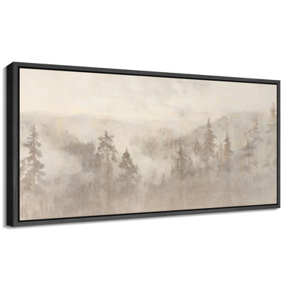 Woodland Forest Landscape Misty Forest Soft Neutral Landscape Illustrations Modern Extra Large Canvas Print Wall Art