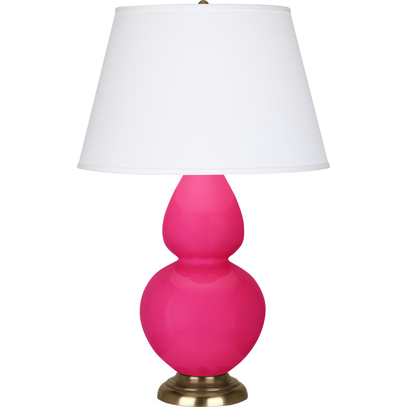 Lampe de table double gourde en céramique, Rose Razzle glacé / laiton, Perle, Laiton