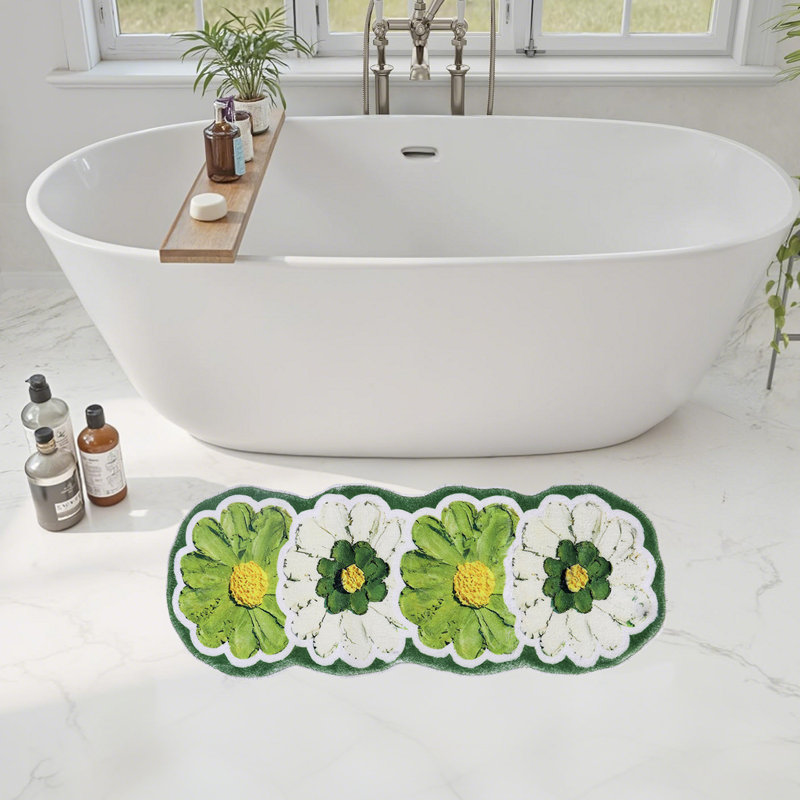 Flower Bath Rug, Funny Floral Bath Mat, Soft Plush Fluffy Rug, Absorbent, Non-Slip For Bathroom, Kitchen Sink, Bedroom, Kid's Bedroom, And Living Room
