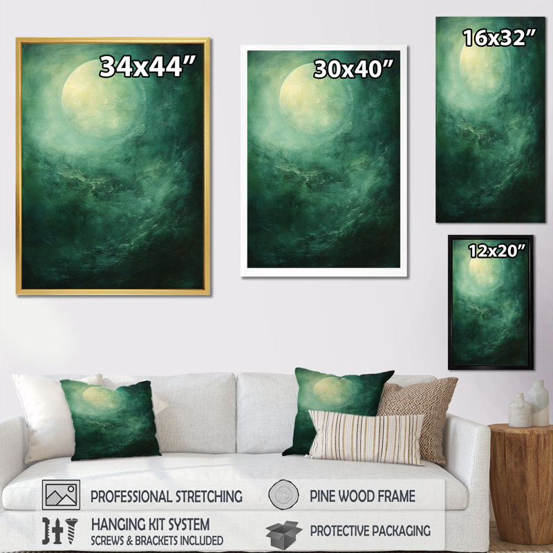 Jade Jewel Spooky Mooonlight Fog, Cadre doré simple, H 32 po x l 16 po x P 1 po