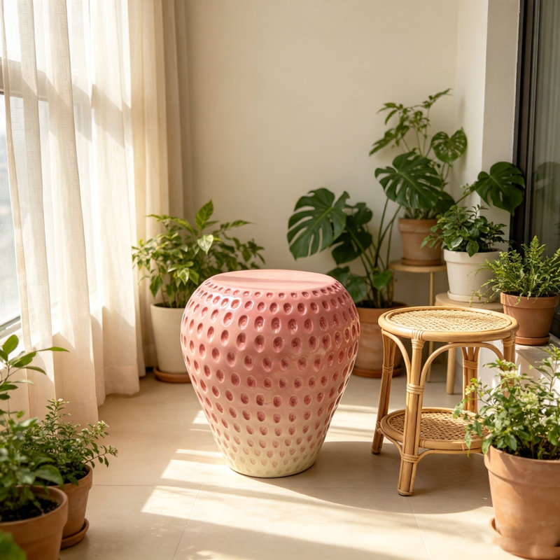 Tabouret à fraise, sculpture de jardin, Rose