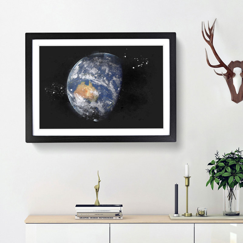 View of Planet Earth - Picture Frame Graphic Art Print, 33cm H x 45cm W x 2cm D, Black Framed