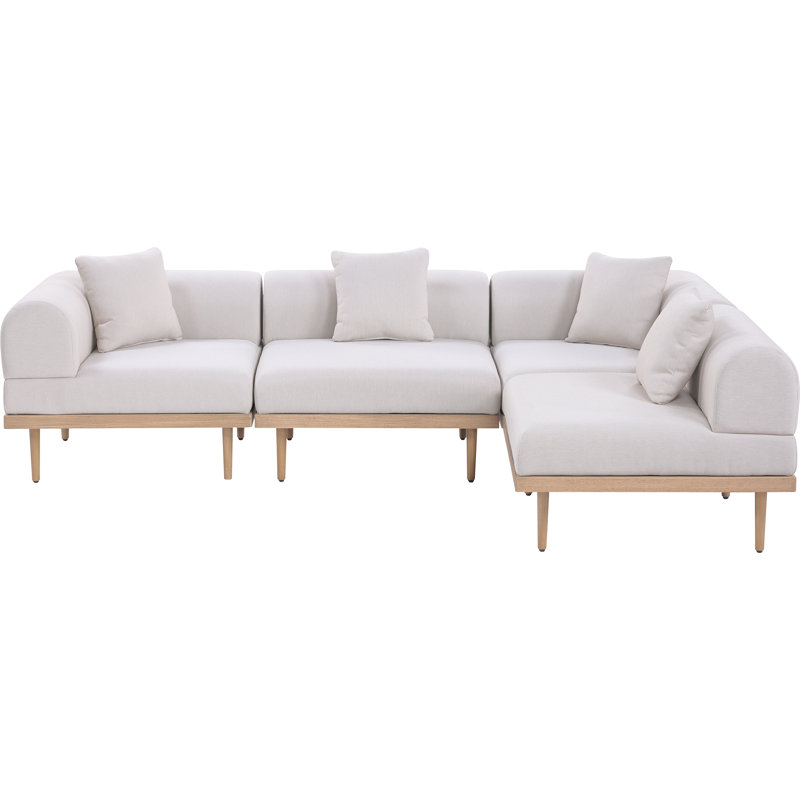 Madeleine 106.5" Resilient Water Resistant Olefin Fabric Upholstered 4Pc. Outdoor Patio Modular Sectional, Beige