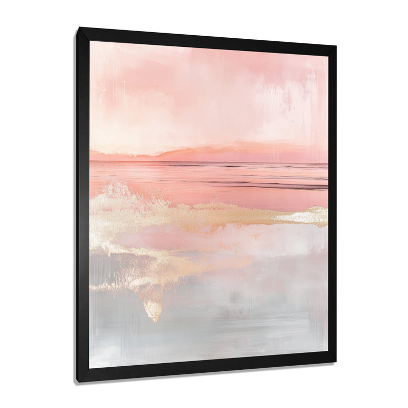 Charme Coucher de Soleil Rose Pâle Or Blush II - Tableau encadré Bord de Mer, H 32 po x l 24 po, Black Picture Framed