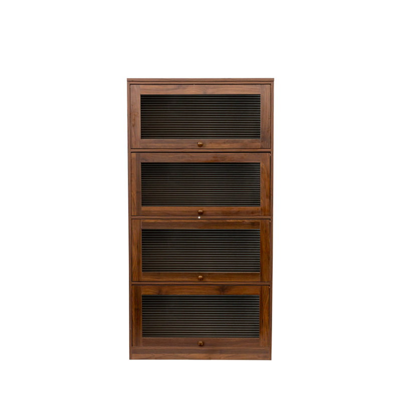 Bookcase Contemporary Closed Back Glass Doors Office Storage Cabinet,Sideboard,Bookcase,Book Shelf, Walnut Brown