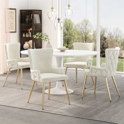 Velvet Upholstered Armchair in Beige