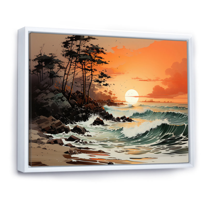 Beach Silhouettes In The II, H 16 po x l 32 po x P 1 po, Cadre flottant blanc