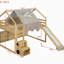 Lit mezzanine en bois pleine grandeur en forme de maison avec tente, naturel et beige-758101015-758101012