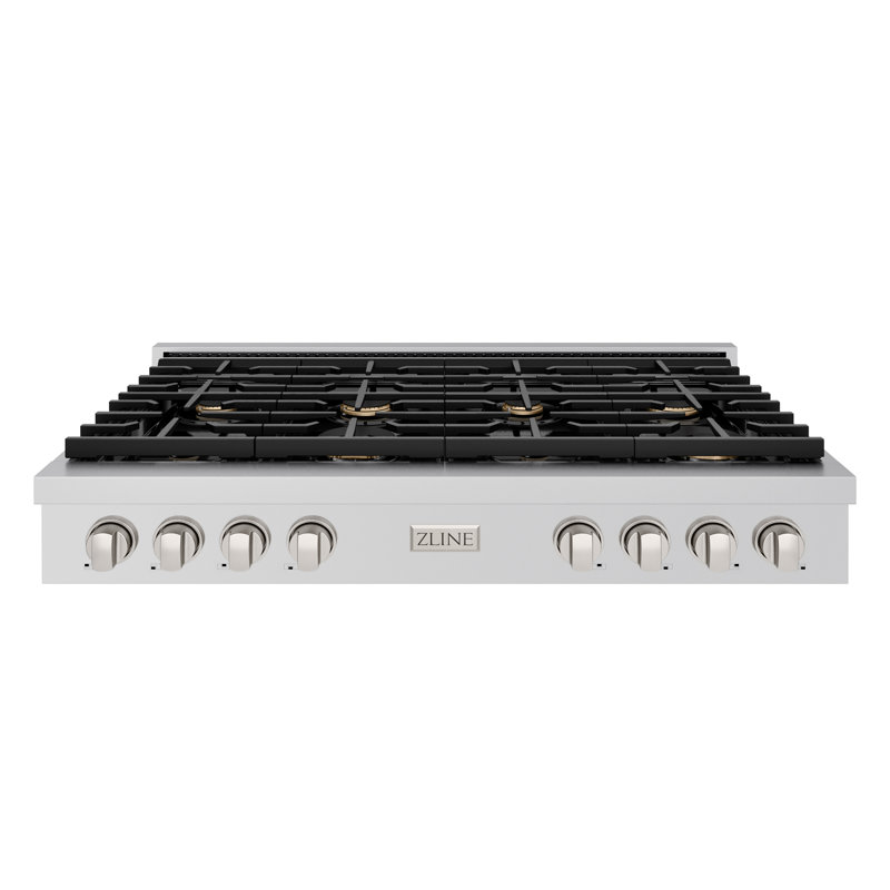 ZLINE 48 in. Paramount Gas Rangetop with 8 Brass Burners and Porcelain Cooktop