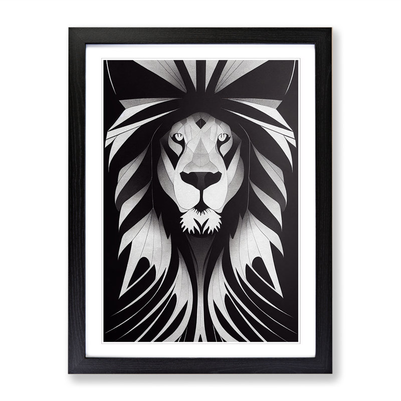 Lion Monochrome Vol.2 - Single Picture Frame Print, 64cm H x 46cm W x 2cm D, Black